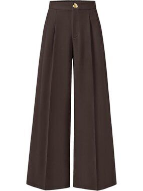Women's Coffee Wide Leg High Waisted Casual Loose Flowy Fashionable Palazzo Pant